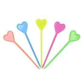 50pcs Disposable Plastic Colorful Stick Love Heart Arrow Shape Fruit Fork